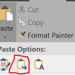 Screen shot of merge formating paste option in MS word